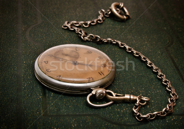Old clock with chain lying on rough green surface Stock photo © dmitry_rukhlenko