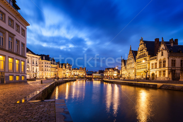 Ghent canal, Graslei and Korenlei streets in the evening. Ghent, Stock photo © dmitry_rukhlenko