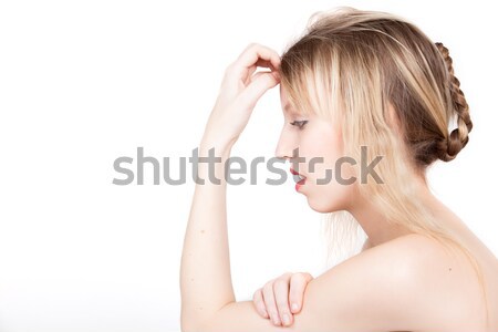 Lány gondolkodik portré fiatal szőke nő Stock fotó © DNF-Style