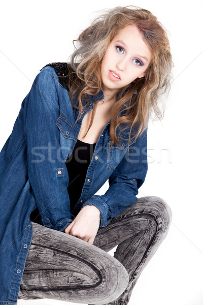 Fată izolat alb tineri greu Imagine de stoc © DNF-Style