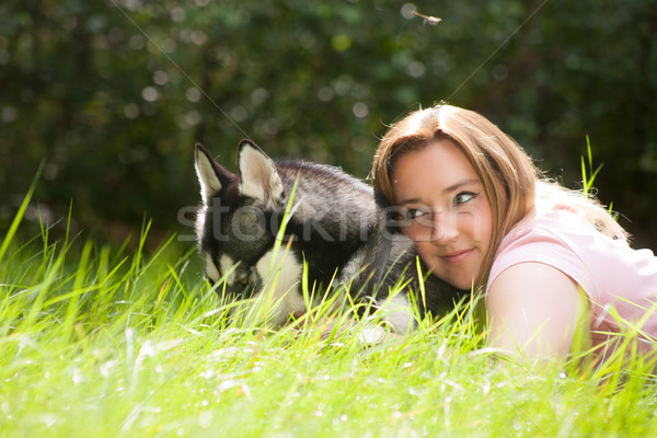 Draming girl with her husky Stock photo © DNF-Style
