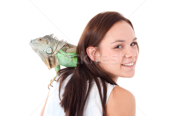 Fată iguana alb studio Imagine de stoc © DNF-Style