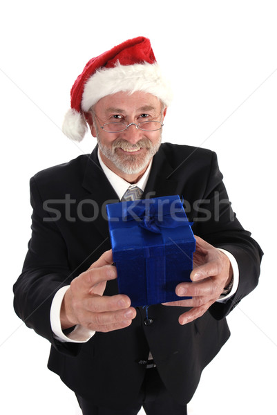 Zakenman christmas senior geschenk kerstman hoed Stockfoto © dnsphotography