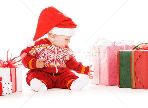 Foto stock: Ayudante · bebé · Navidad · regalos · blanco