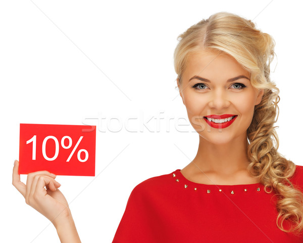 Foto stock: Mujer · vestido · rojo · descuento · tarjeta · Foto · moda