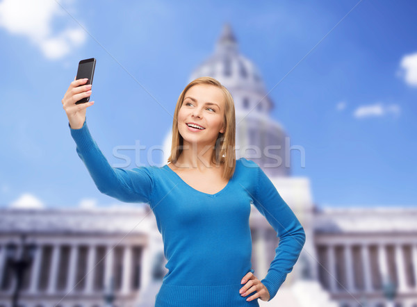 Stockfoto: Vrouw · foto · smartphone · camera · technologie