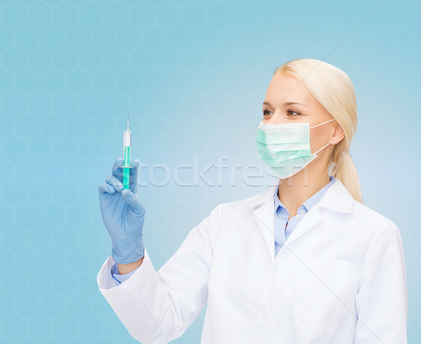 Stockfoto: Arts · masker · spuit · injectie · gezondheidszorg