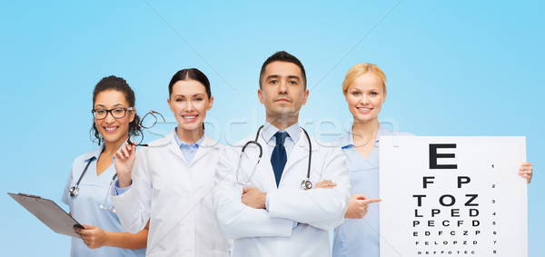 group of doctors with eye chart and glasses Stock photo © dolgachov