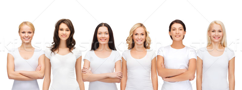 Stock photo: group of smiling women in blank white t-shirts