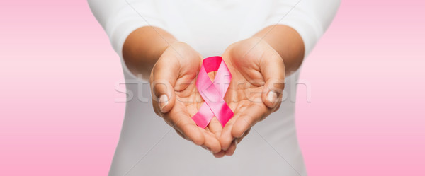 Stockfoto: Handen · roze · borstkanker · bewustzijn · lint