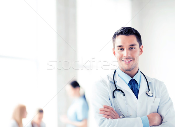 Foto stock: Médico · do · sexo · masculino · estetoscópio · brilhante · quadro · família · médico