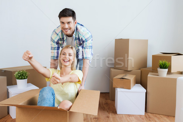 Stock foto: Glücklich · Paar · Boxen · neues · Zuhause · home