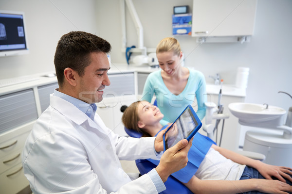 dentist with x-ray on tablet pc and patient girl Stock photo © dolgachov