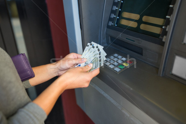 close up of hand withdrawing money at atm machine Stock photo © dolgachov