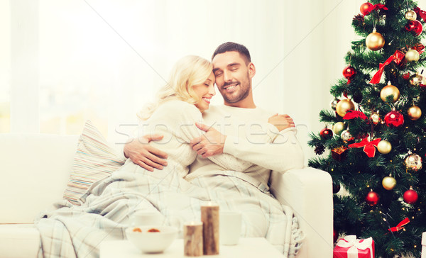 Feliz Pareja casa árbol de navidad familia Navidad Foto stock © dolgachov