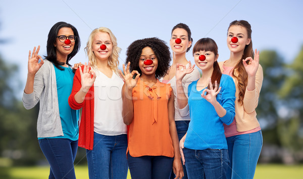 Stock photo: group of women showing ok sign at red nose day