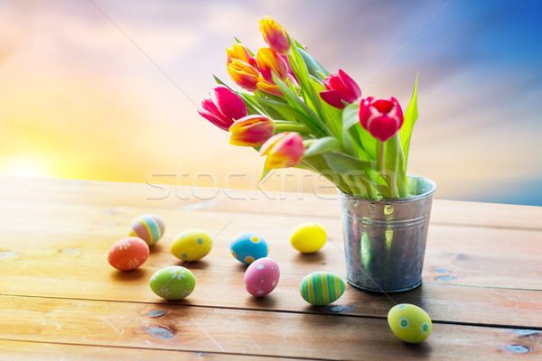 Huevos de Pascua flores cubo Pascua vacaciones Foto stock © dolgachov