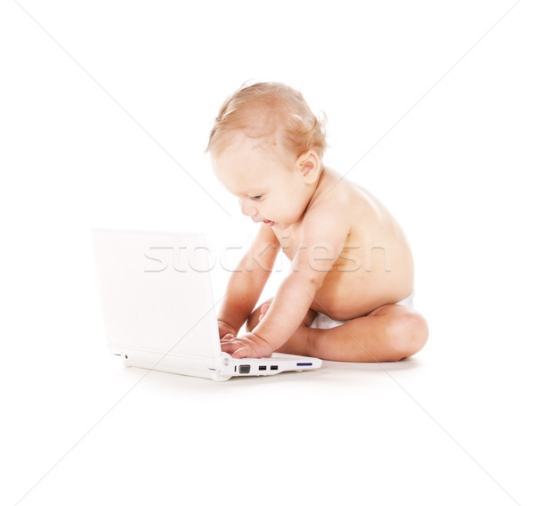 Bebê menino computador portátil quadro fralda internet Foto stock © dolgachov