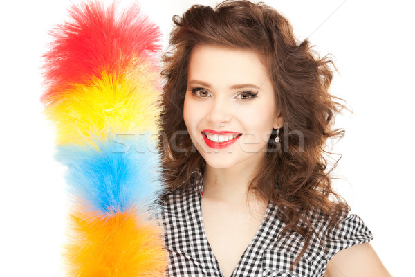 beautiful woman with cleaning sweep Stock photo © dolgachov