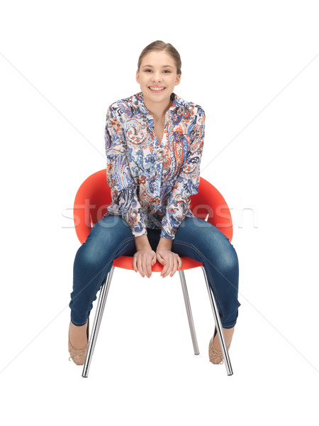 Mutlu kaygısız genç kız sandalye parlak resim Stok fotoğraf © dolgachov