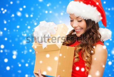santa helper girl in lingerie with gift box Stock photo © dolgachov