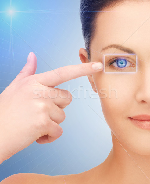 beautiful woman pointing to eye Stock photo © dolgachov