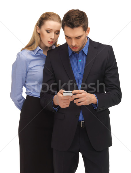 Adam kadın okuma sms parlak resim Stok fotoğraf © dolgachov