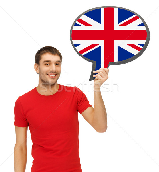 smiling man with text bubble of british flag Stock photo © dolgachov