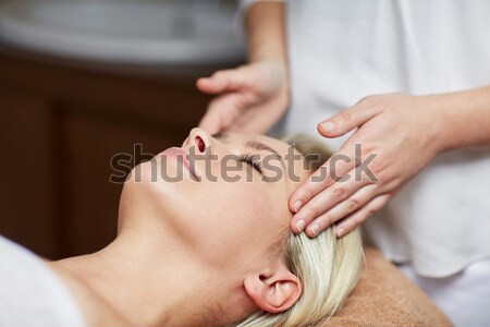 Stock photo: close up of woman having face cleaning in spa