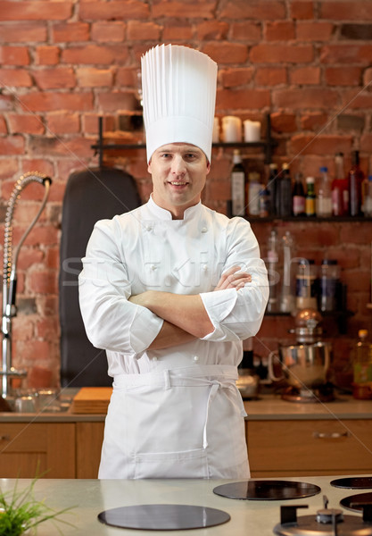 Gelukkig mannelijke chef kok restaurant keuken Stockfoto © dolgachov