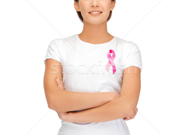 ストックフォト: 笑顔の女性 · ピンク · がん · 認知度 · リボン · 医療