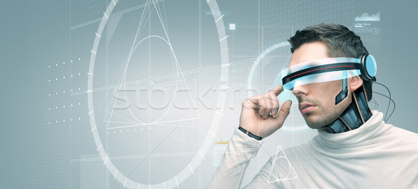 Adam fütüristik 3d gözlük insanlar teknoloji gelecek Stok fotoğraf © dolgachov