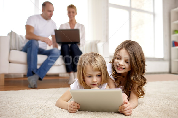 Stockfoto: Gelukkig · computer · home · mensen