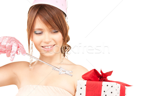 teenage party girl with magic wand and gift box Stock photo © dolgachov