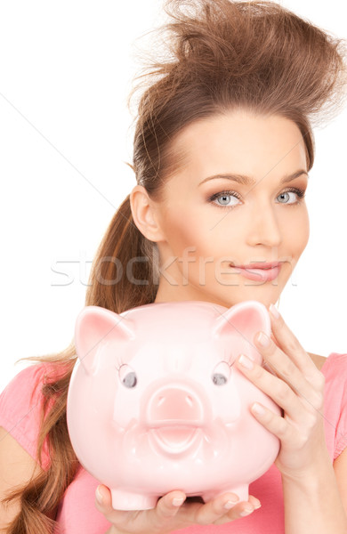 Foto stock: Mujer · alcancía · Foto · retrato · financiar · rosa