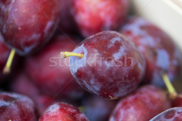 close up of satsuma plums in box at street market Stock photo © dolgachov