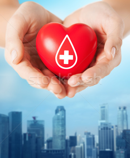 female hands holding red heart with donor sign Stock photo © dolgachov