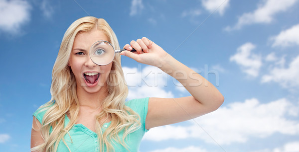 Foto stock: Feliz · lupa · visión · investigación