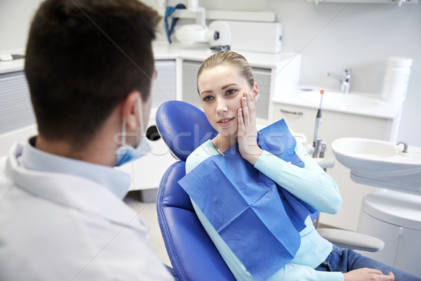 male dentist with woman patient at clinic Stock photo © dolgachov