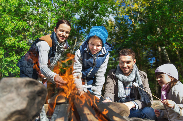 happy family roasting marshmallow over campfire Stock photo © dolgachov