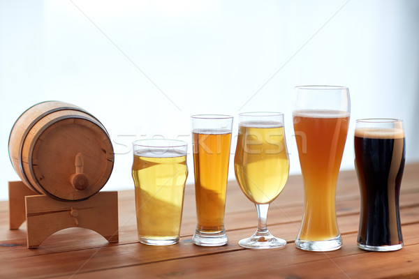 close up of different beers in glasses on table Stock photo © dolgachov