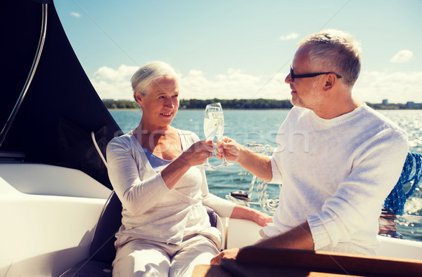 [[stock_photo]]: Couple · de · personnes · âgées · verres · bateau · yacht · voile · âge