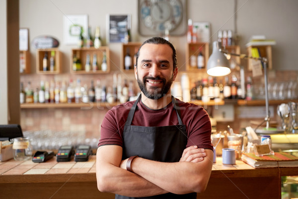 Foto stock: Feliz · hombre · barman · camarero · bar · pequeña · empresa