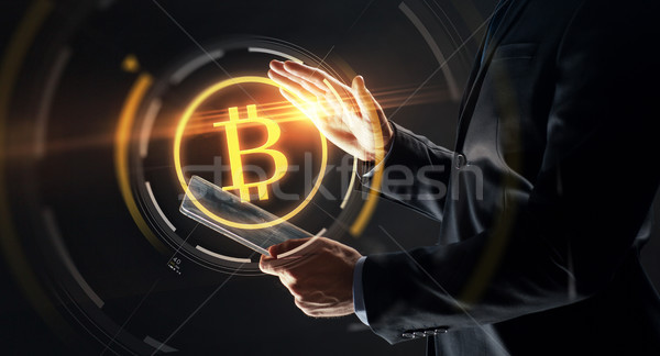 бизнесмен bitcoin голограмма бизнеса будущем Сток-фото © dolgachov