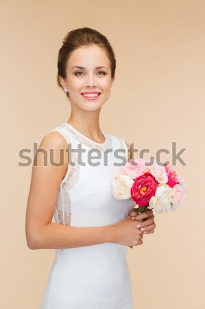 Mulher jovem flor cartão postal quadro mulher Foto stock © dolgachov