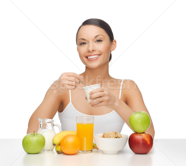 Stock fotó: Fiatal · nő · egészségesen · enni · reggeli · kép · nő · étel
