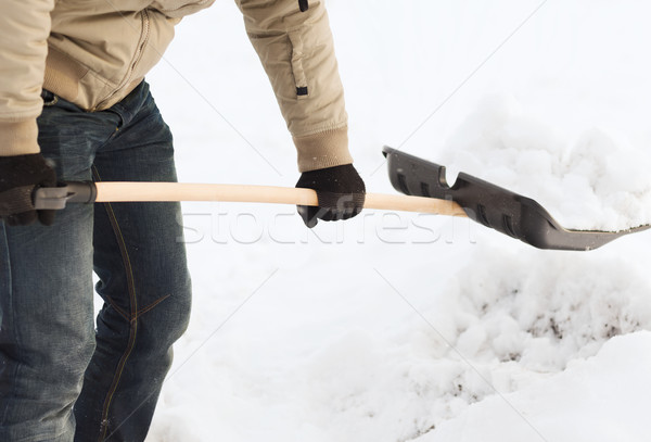closeup of man shoveling snow from driveway Stock photo © dolgachov