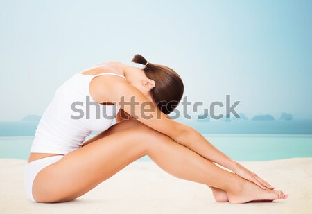 Stockfoto: Mooie · vrouw · katoen · ondergoed · mensen · yoga