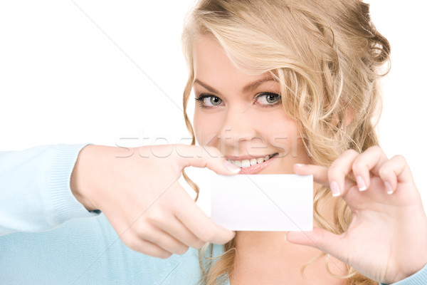 Fata de fericit carte de vizită alb afaceri femeie hârtie Imagine de stoc © dolgachov