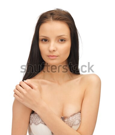 Mooie vrouw lang haar gezicht handen vrouw portret Stockfoto © dolgachov